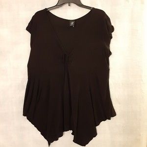 Dynamite Womens 2X Black Top Shark-Bite Hem Shirt Ruched Front Tie Tulip Sleeves